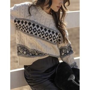 Line and Dot Montana Faire‎ Isle Oversized Cable Knit Sweater Ribbed Trim XS